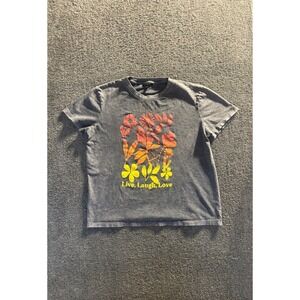 Mavi Mens Live Laugh Love Floral Graphic‎ T-Shirt Charcoal Mineral Wash Gray M